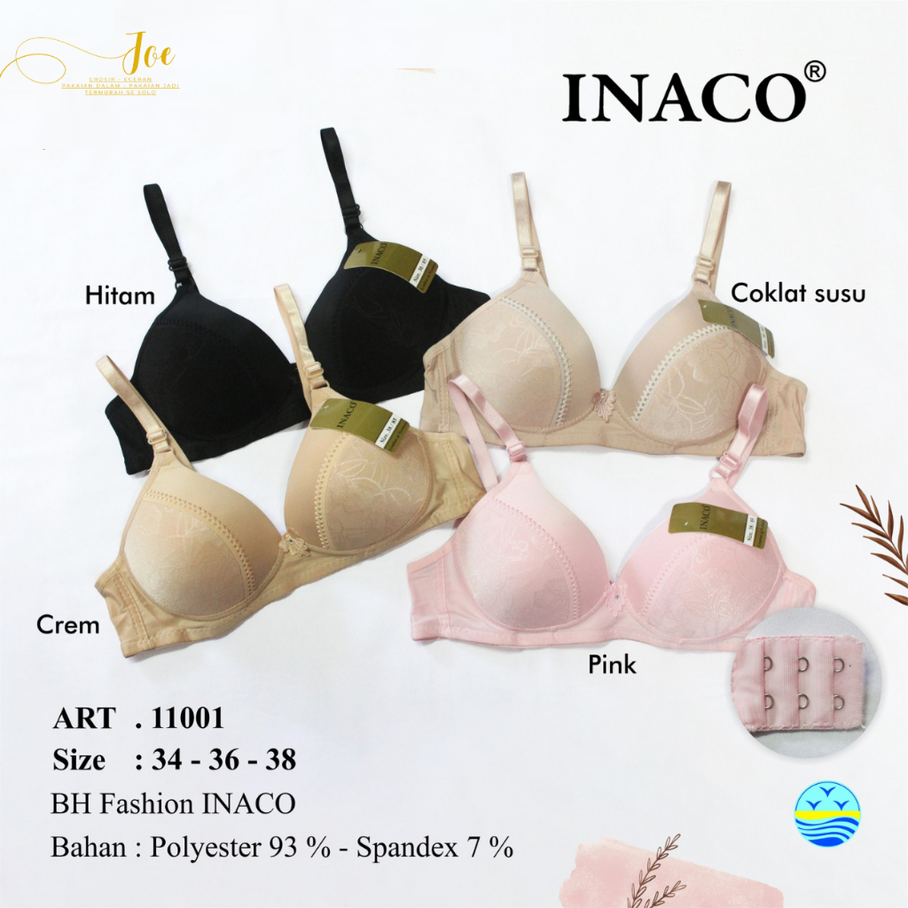 BH INACO 11001 Tanpa Kawat Busa Tipis Soft ukuran 34-38 / BH inaco