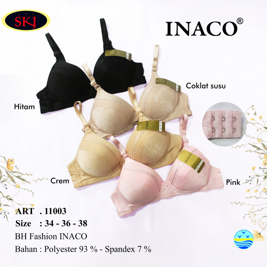 BH INACO 11003 Tanpa Kawat Busa Tipis Soft ukuran 34-38 / BH inaco