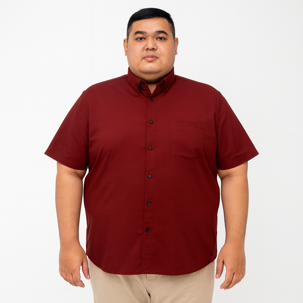 Baju Kemeja Polos Pria Lengan Pendek Jumbo Merah Maroon