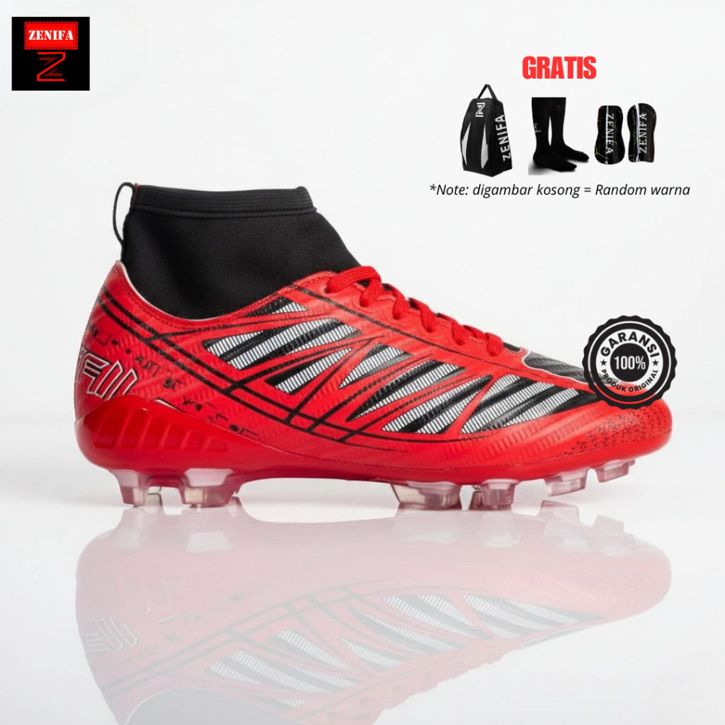 Zenifa - Sepatu Sepak Bola Zenifa Sonar wave FG Red Boot Lokal Bandung