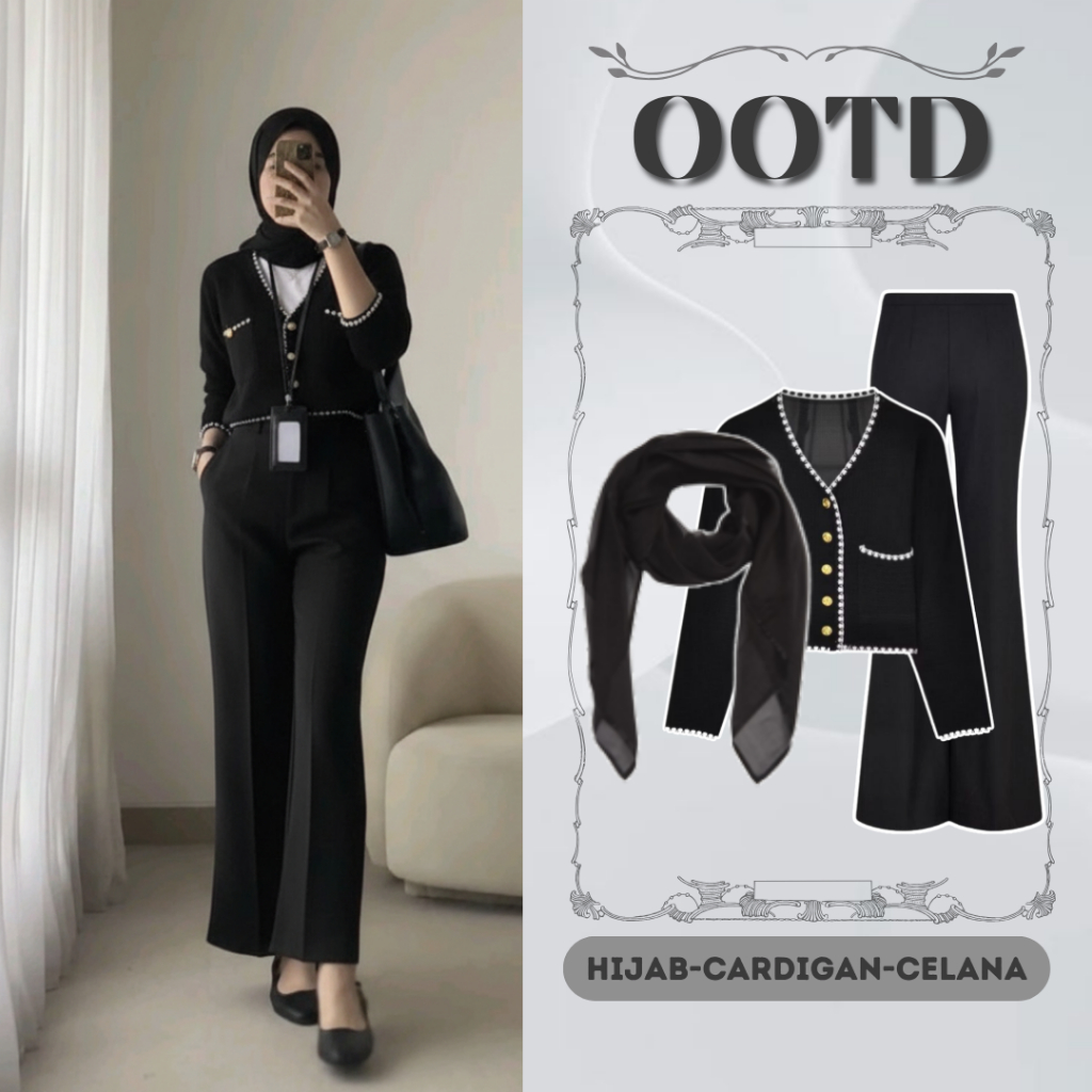 Outfit Hijab OOTD Kekinian Terbaru CARDIGAN-HIJAB-CELANA,OOTD Perempuan Kekinian MSB15