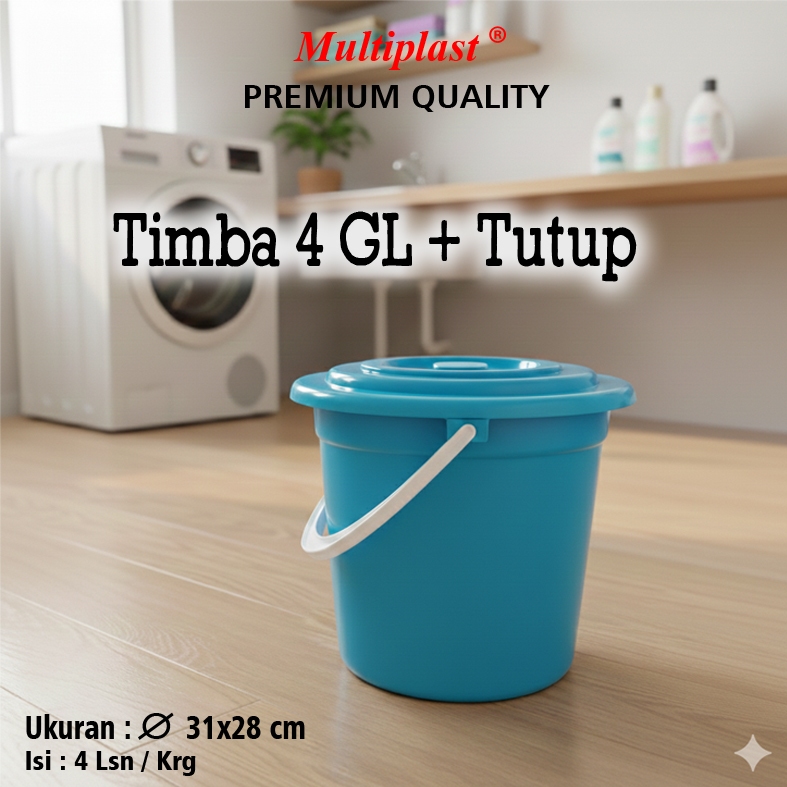 Timba Plastik 4 Galon + Tutup / Ember Plastik 4 Galon MULTIPLAST