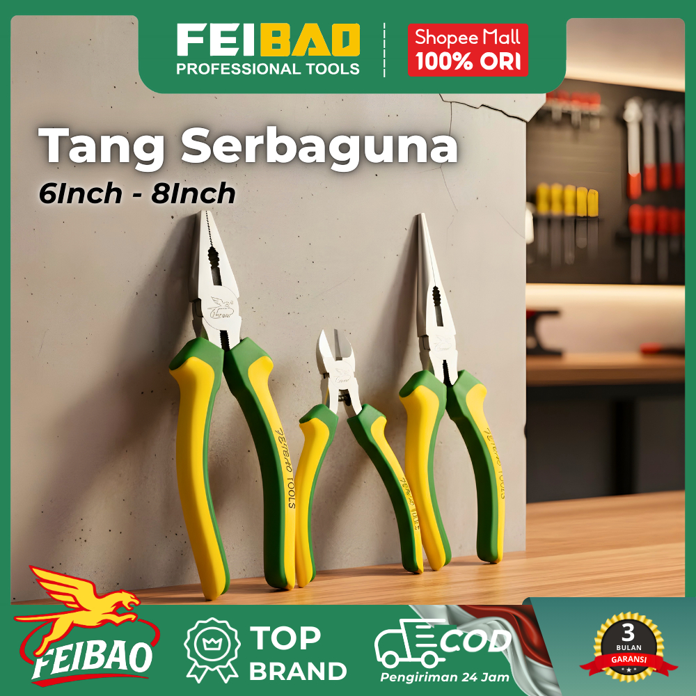 FEIBAO Tang Kombinasi Lancip Potong 6-8 Inch CR-V Baja Kuat Awet Serbaguna Untuk Pertukangan