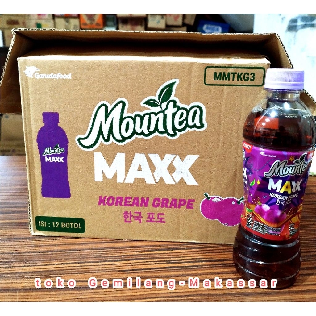 Mountea maxx Korean grape 340ml 1 karton isi 12 botol, minuman teh rasa anggur Korea