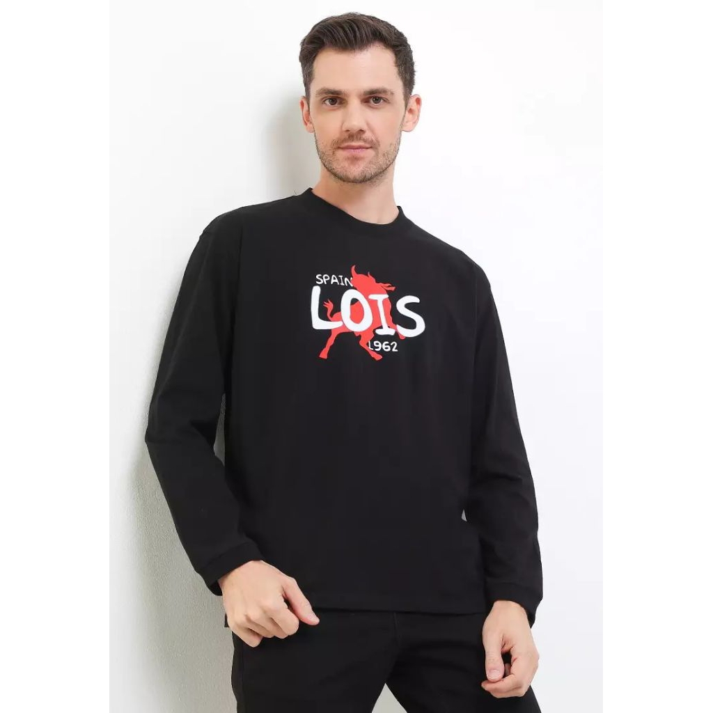 Cotton SJ 30's T-shirt KSLS2439 kaos lengan panjang pria LOIS ORIGINAL WARNA HITAM BLACK