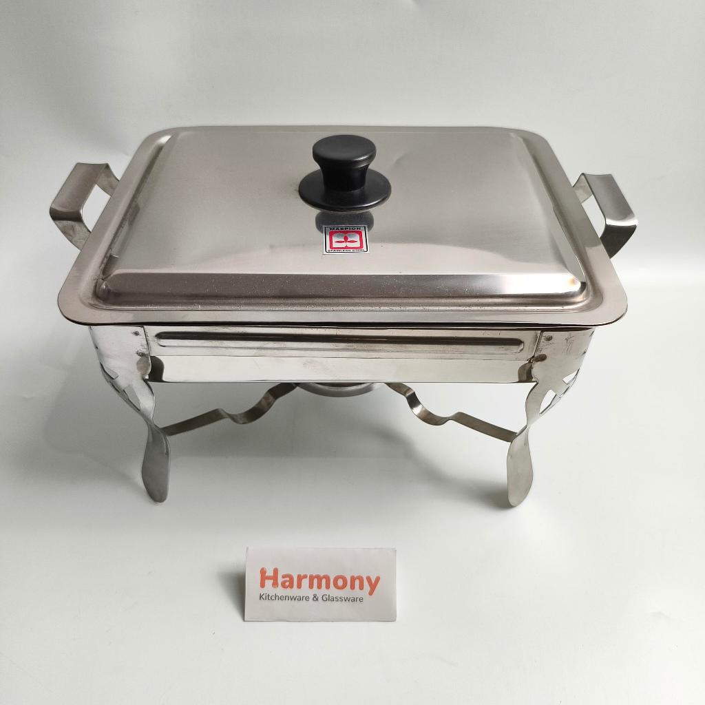 Maspion Pan with Stove SS-P19 Stainless Steel Prasmanan Fast Food Dish Persegi Chafing Catering
