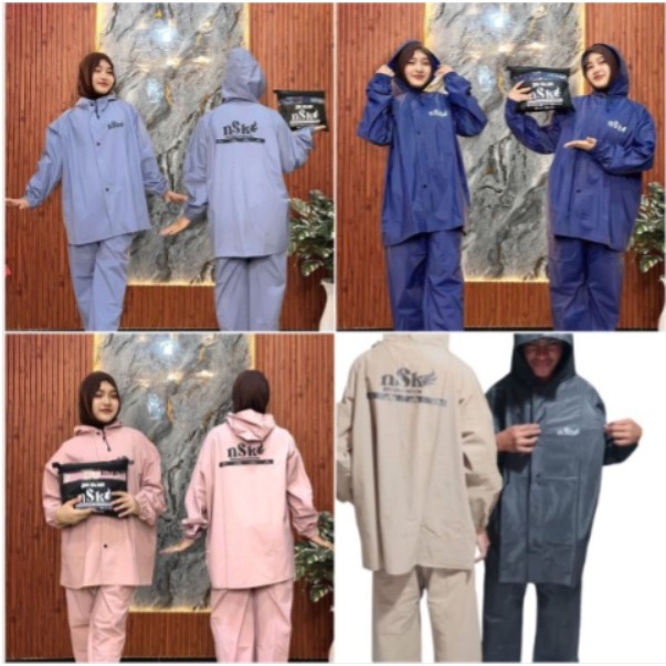 JAS HUJAN SETELAN NSK WARNA COKLAT HITAM PINK UNGU