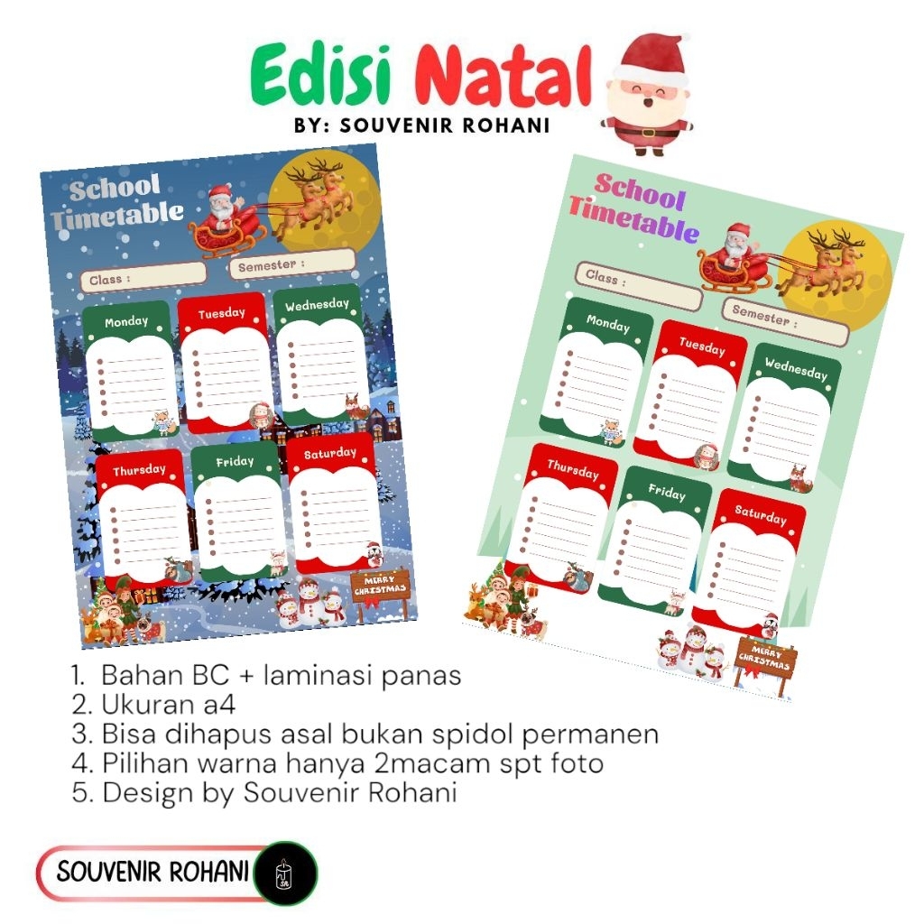 Poster Jadwal Pelajaran Tema Natal Souvenir Rohani Natal Anak Sekolah Minggu Handmade