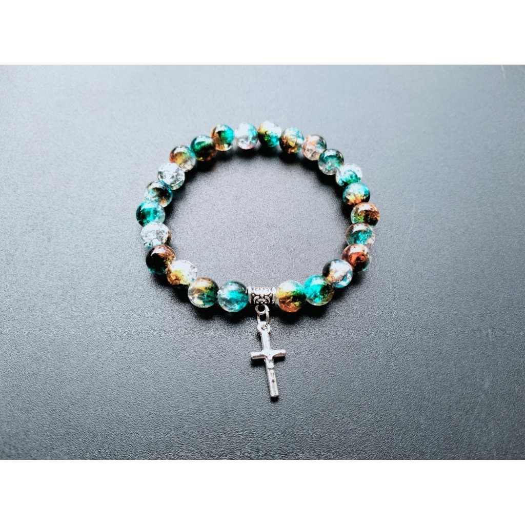 G925 GELANG SALIB GELANG MUTIARA MOTIF RETAK 8MM MEWAH KRISTEN KATOLIK