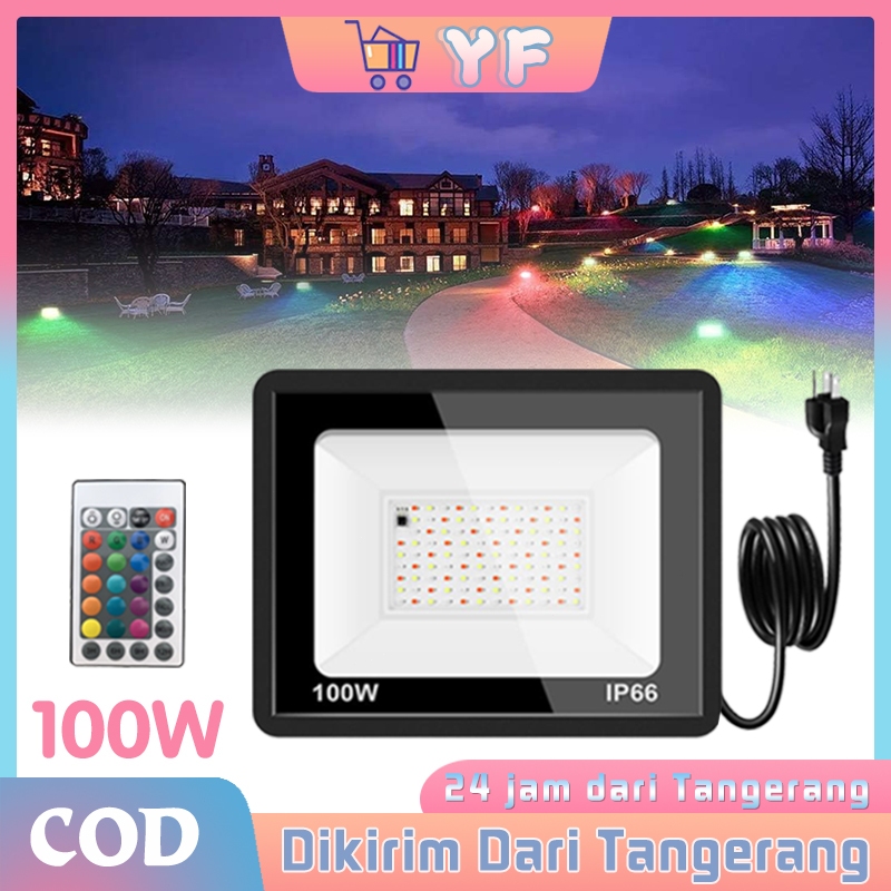 Lampu Sorot Rgb Warna Warni Led 100w / Lampu Sorot Outdoor Led Rgb Warna Warni 100w