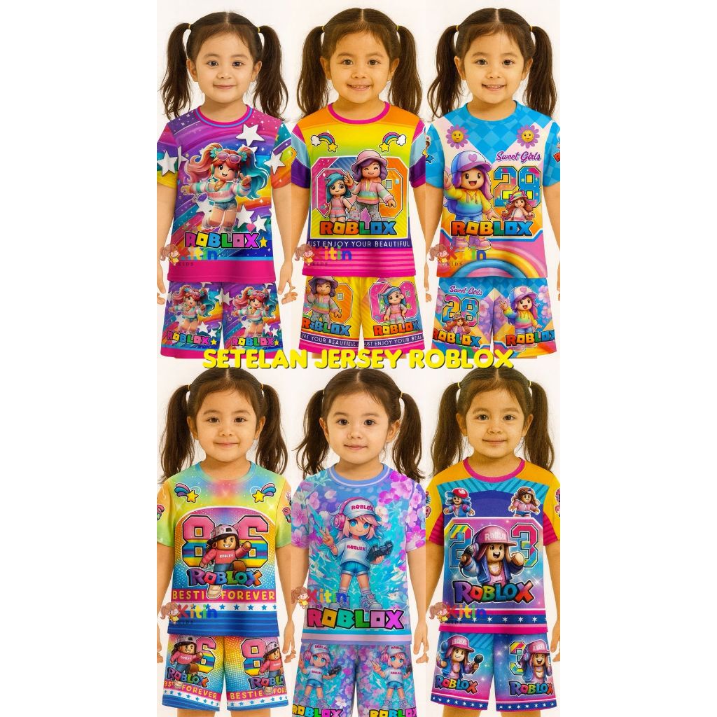 KITIN - SETELAN BAJU MAIN JERSEY ANAK PEREMPUAN UMUR 1-8 TAHUN MOTIF ROBLOX ANGKA