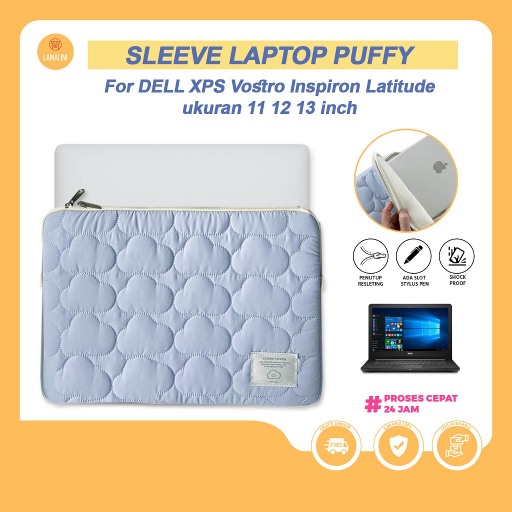 Tas Laptop Puffy Cewek Korea 13 14 Inch Slot Aksesoris Motif Awan Biru  Cloud Pastel Korean Style So