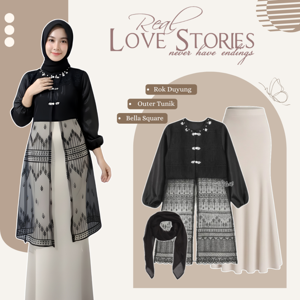 Outfit Kondangan Elegan ( Outer Tunik Brokat - Rok Duyung - Bella Square ) OOTD Hijab Style - LS206