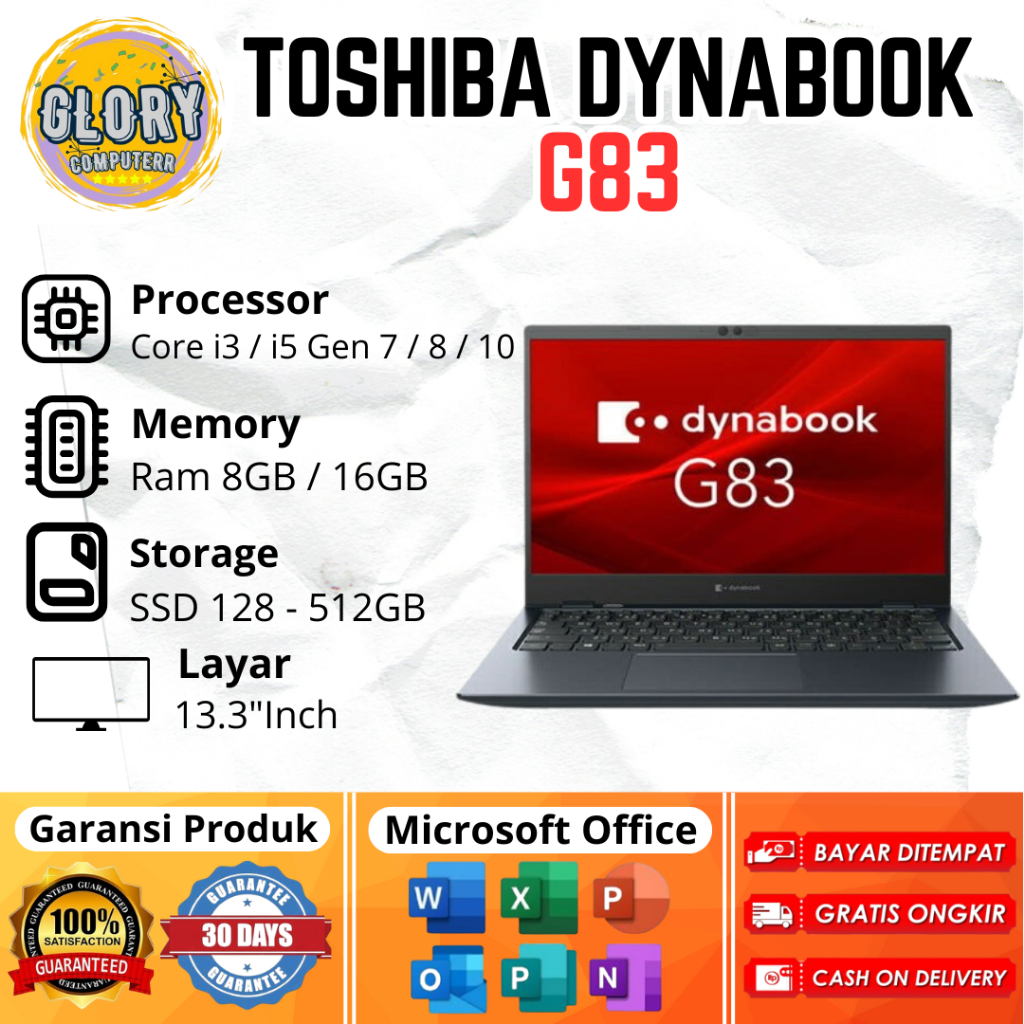 Toshiba Dynabook G83 Core i3 / i5 Gen 7 / 8 / 10 Ram 8GB / 16GB SSD 128GB / 256GB / 512GB, 13.3"Inch