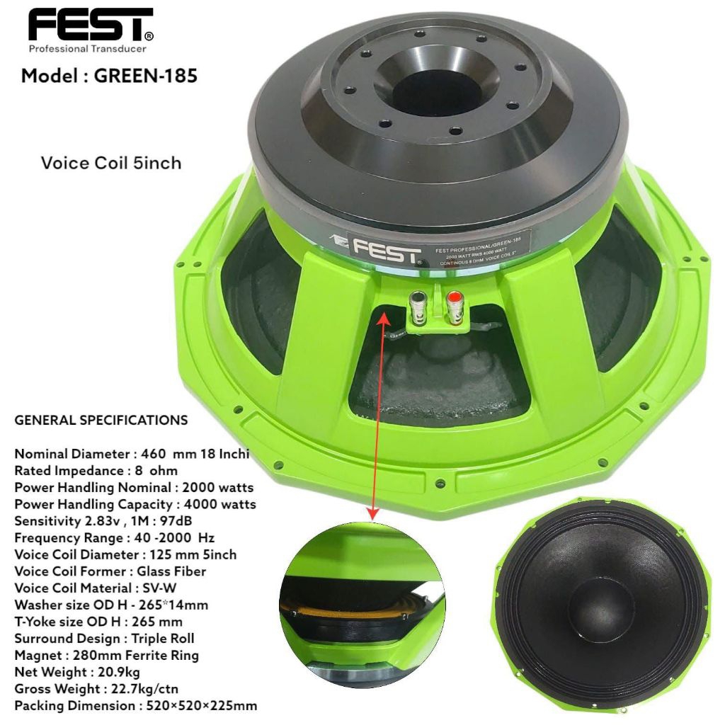 komponen speaker 18 inch fest green 185 speaker component 18 inch coil 5 inch speaker komponen