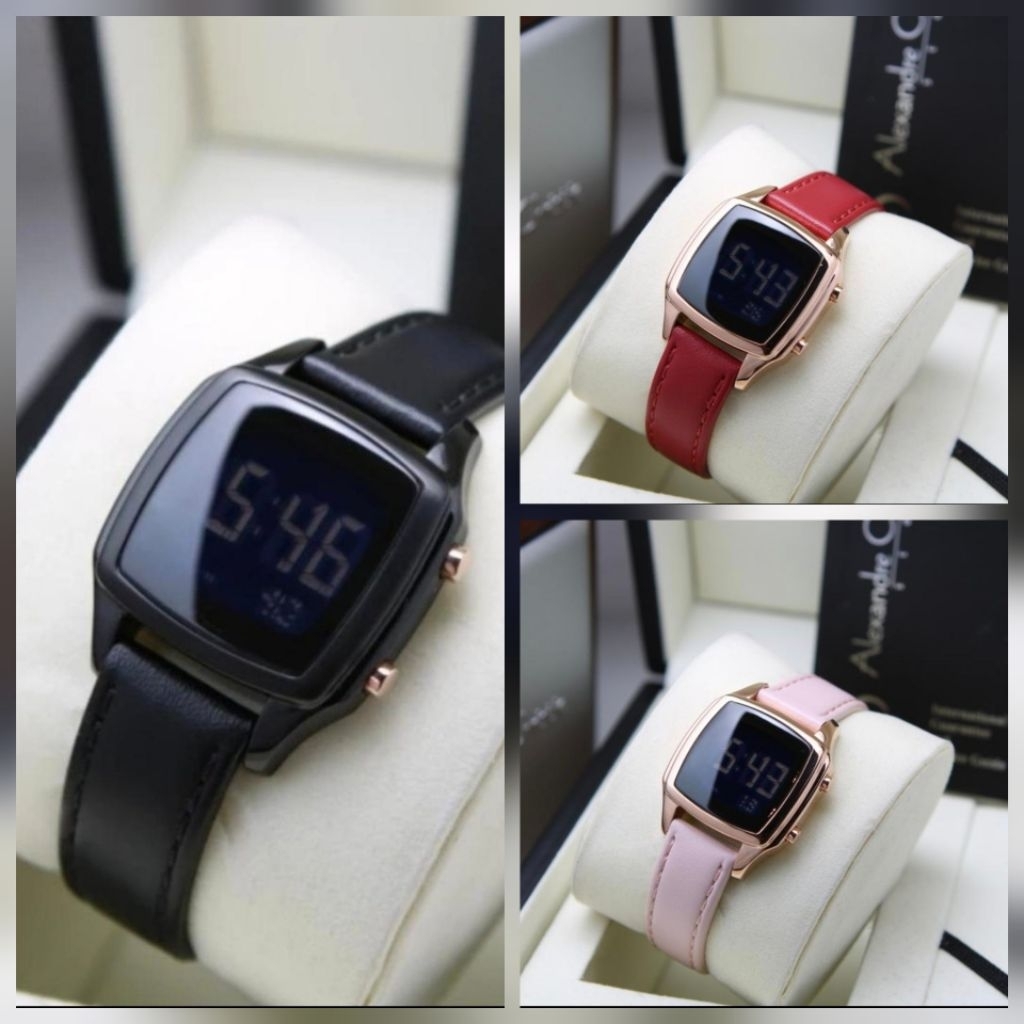Alexandre Christie 9355 Tali Kulit Digital Jam Wanita Original