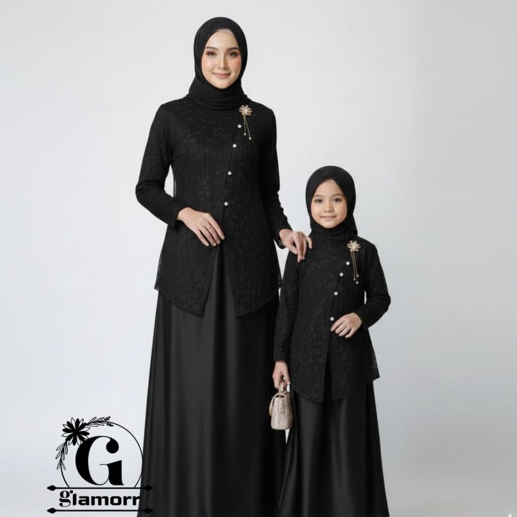 Tunik Ouer Brokat Kebaya Janggan Brokat Moderen Wanita Couple Ibu Dan Anak