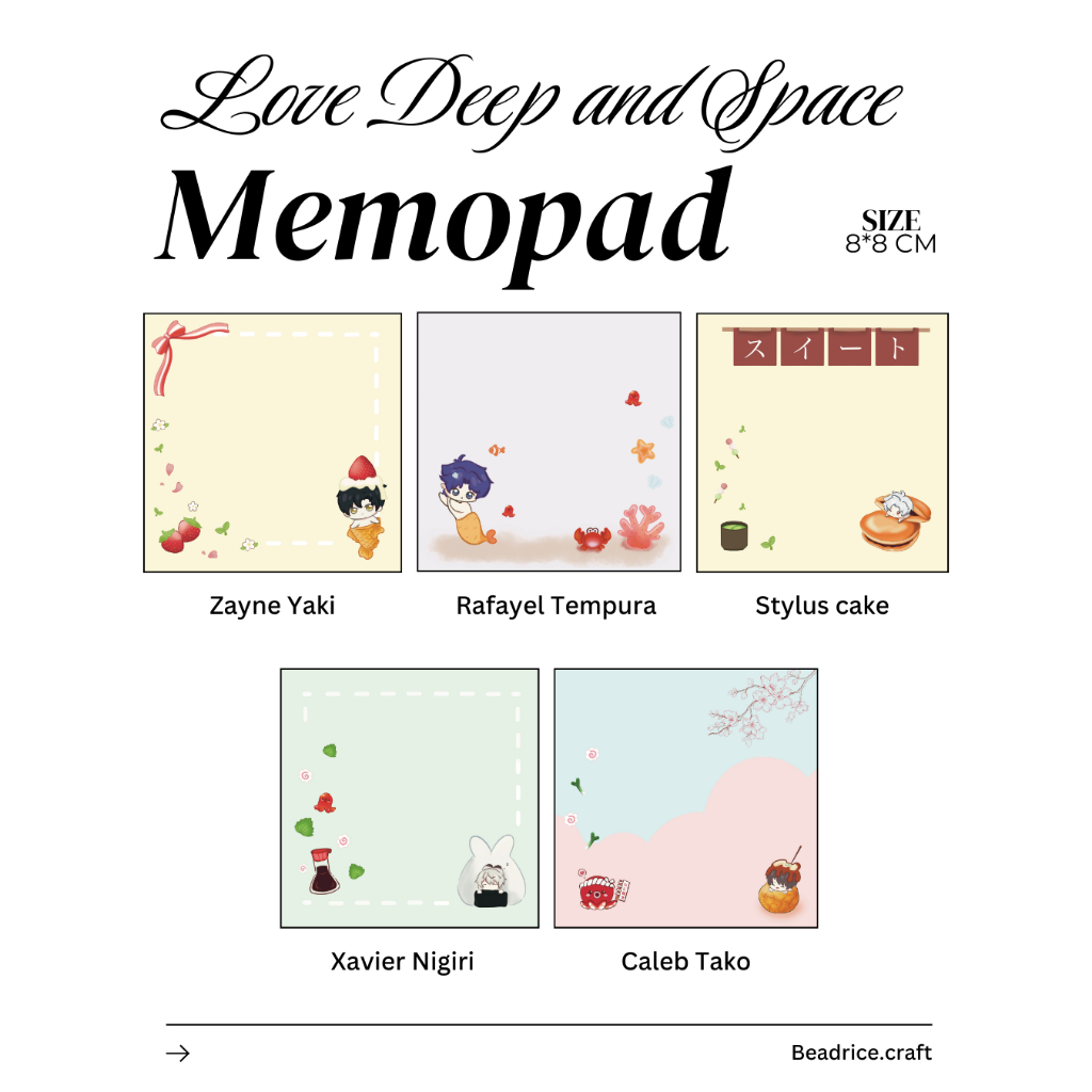 Love Deep and Space Merchandise-Rafayel Memopad/LND Rafayel Sticky Note Aesthetic