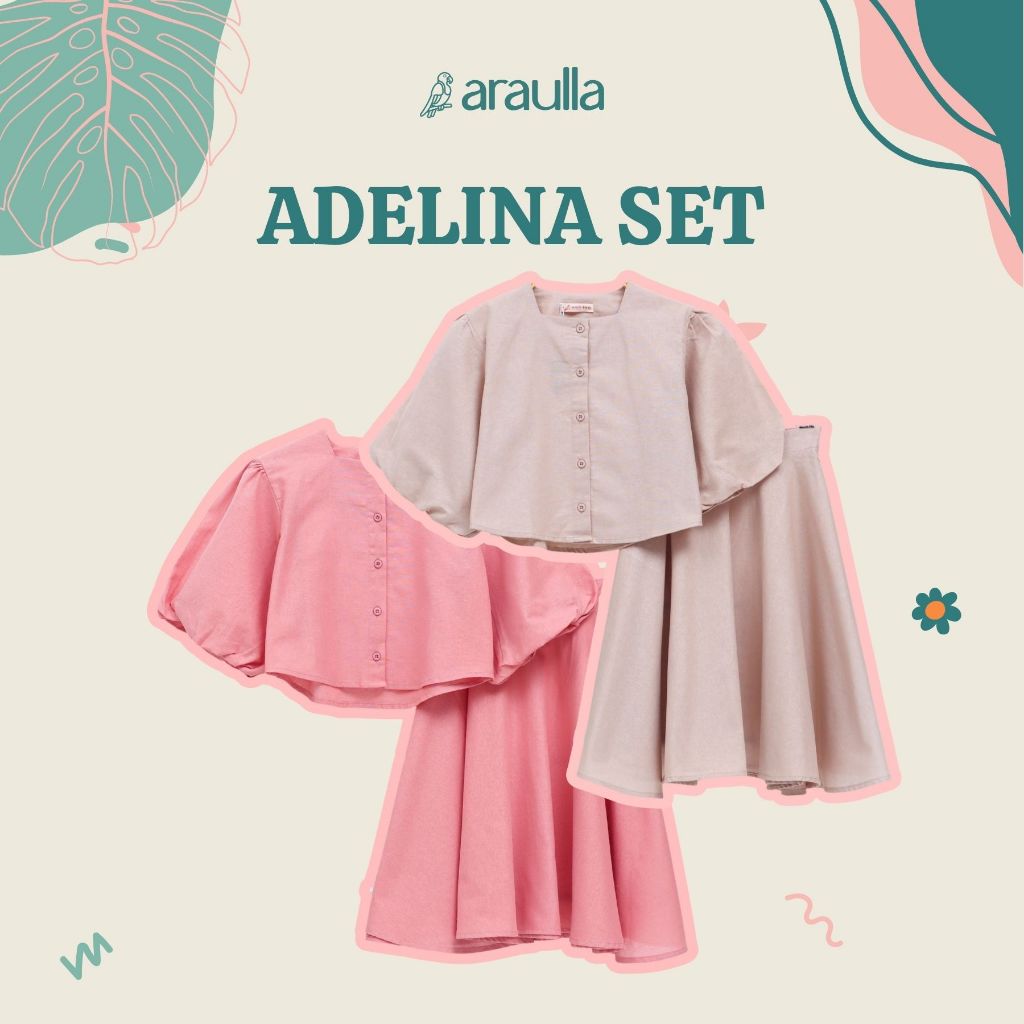 Araulla - ADELINA Set Anak Perempuan Linen – Baju Set Rok Anak Perempuan Usia 3–11 Tahun