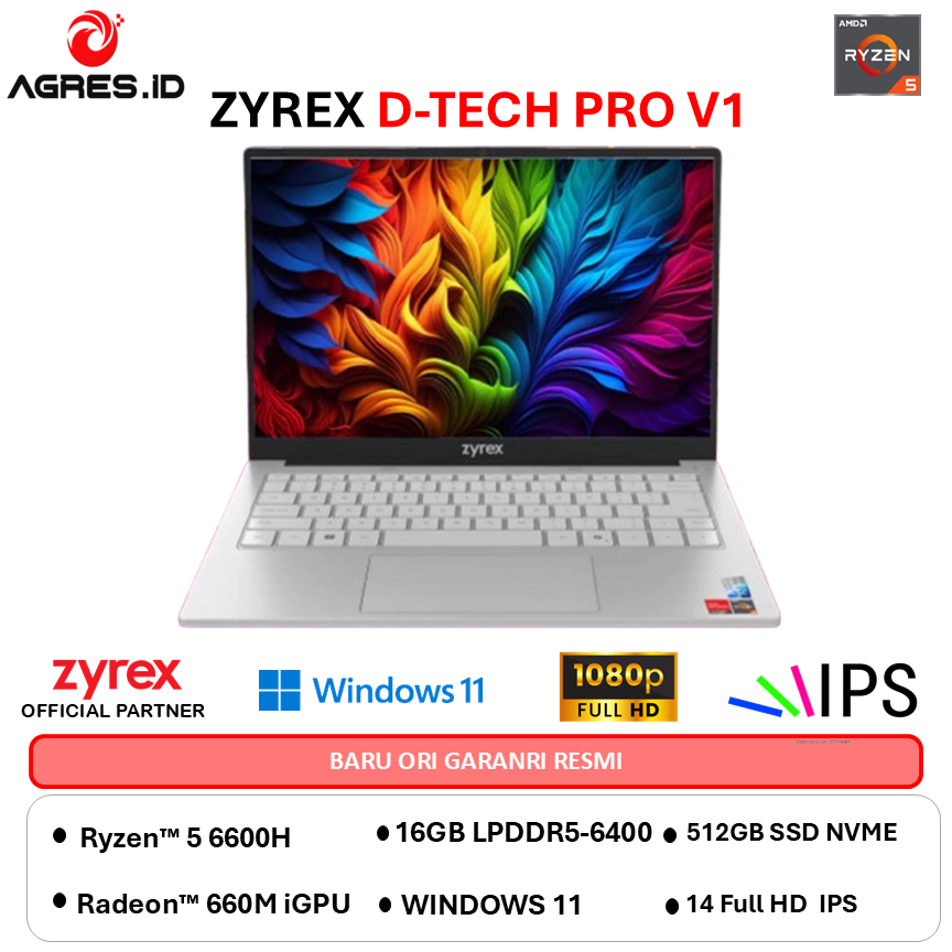 NEW LAUNCH - ZYREX D-TECH PRO V1 RYZEN 5 6600H 16GB 512GB W11 14.0FHD IPS BLIT