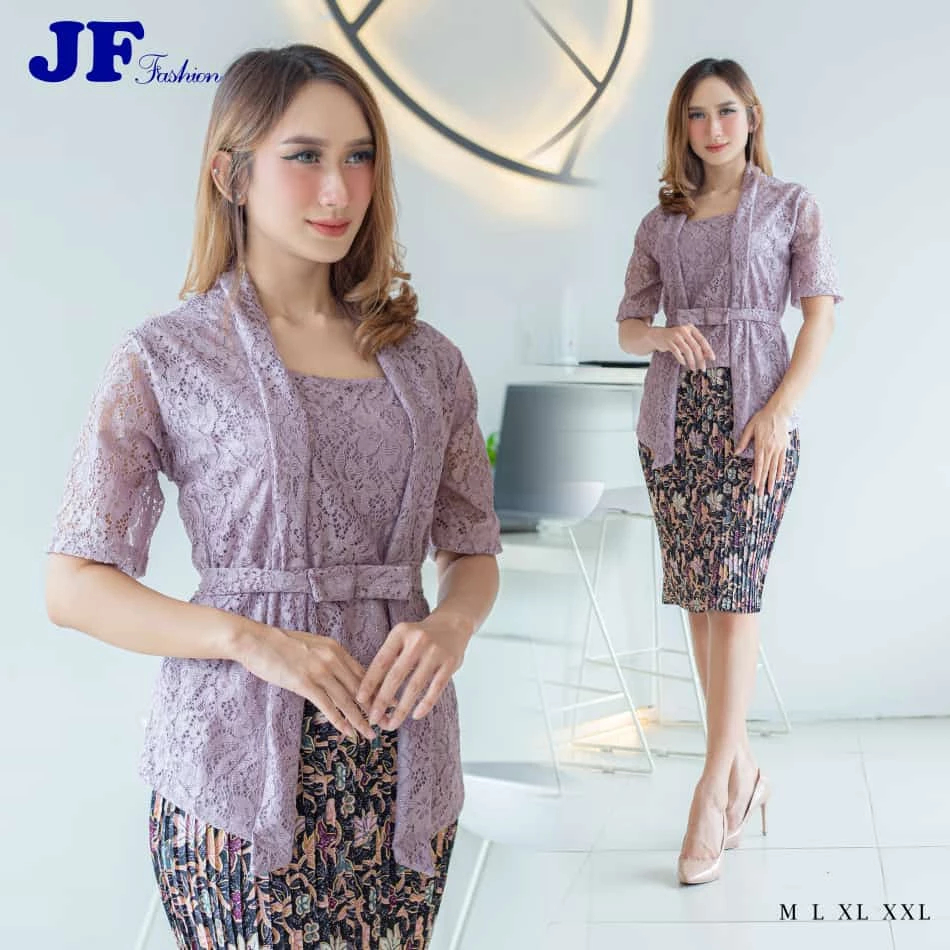 Setelan Wisuda Batik Kombinasi Brukat Modern Rok Pendek Kebaya Bali Sofia Lengan Pendek Set Kebaya K