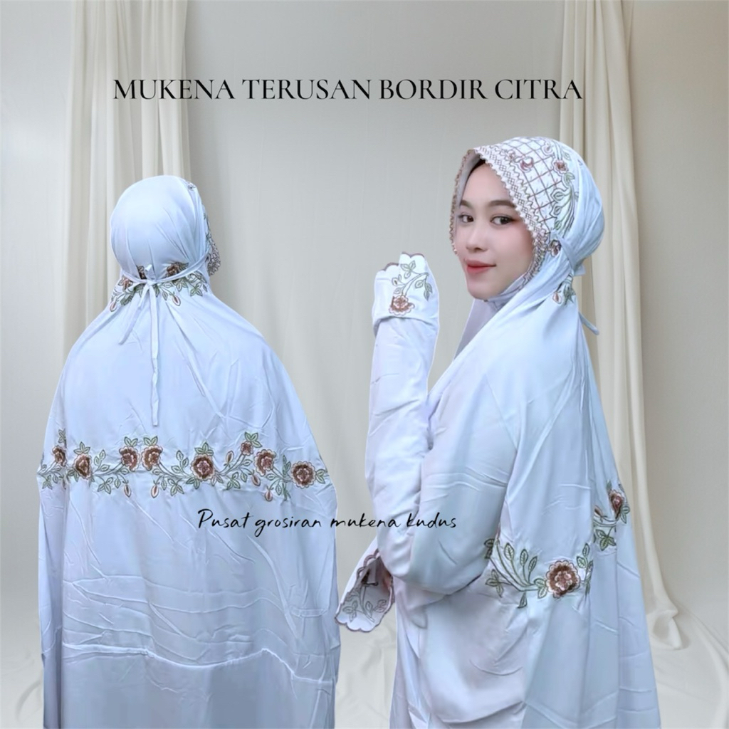 MUKENA TERUSAN BORDIR SANTRI MUKENA PUTIH PANJANG MUKENA BESAR ADEM BAHAN KATUN