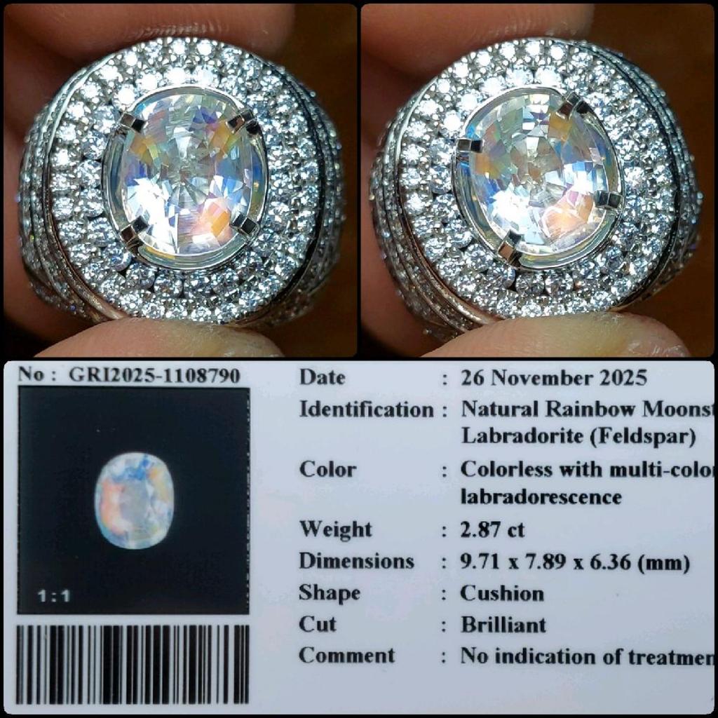 Natural Rainbow Moonstone Feldspar Cushion Cutt Gems Batu Permata Biduri Bulan Asli Garansi