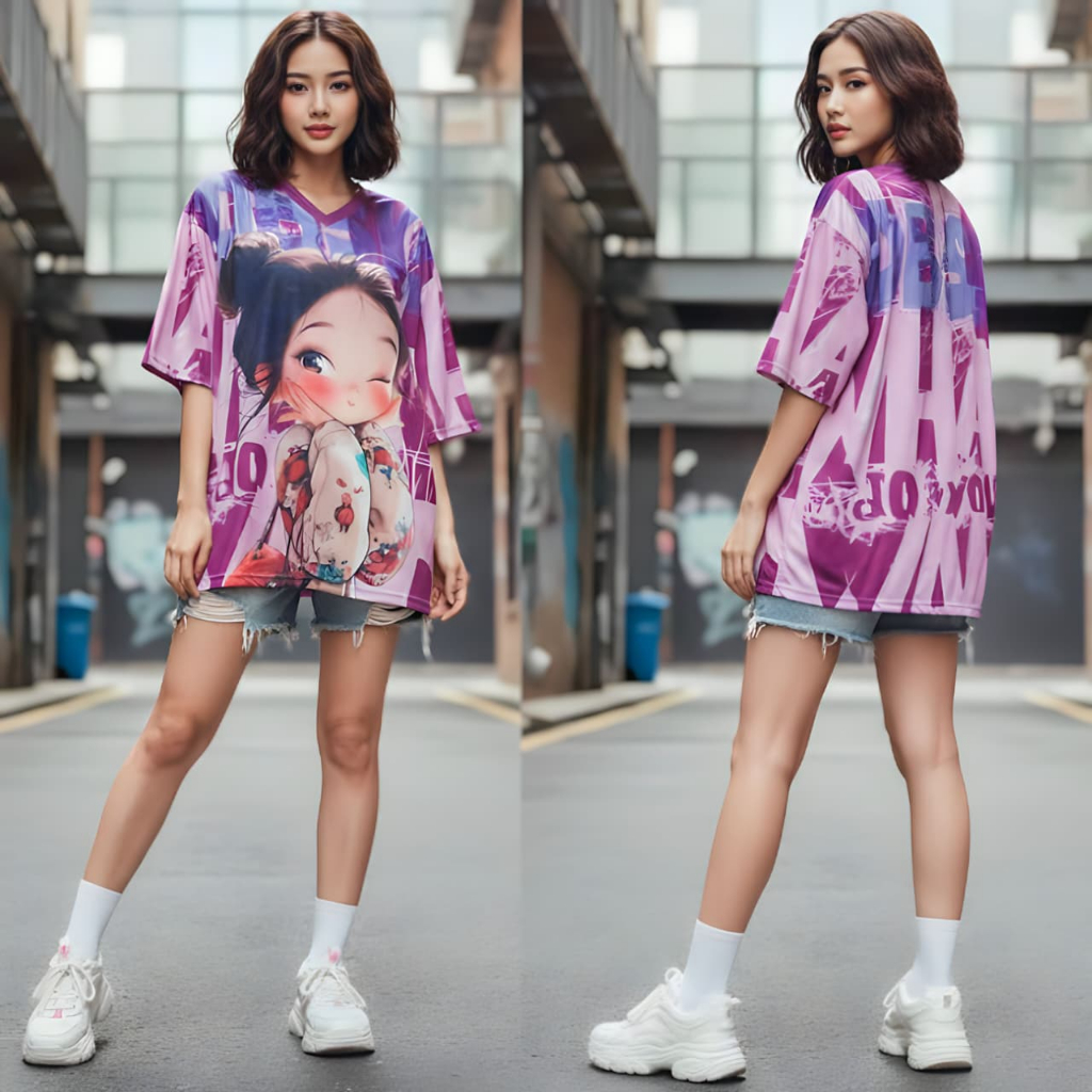 CEMUTI KAOS BASEBALL WANITA OVERSIZE LINGKAR DADA 120 PANJANG 75 BAHAN JERSEY