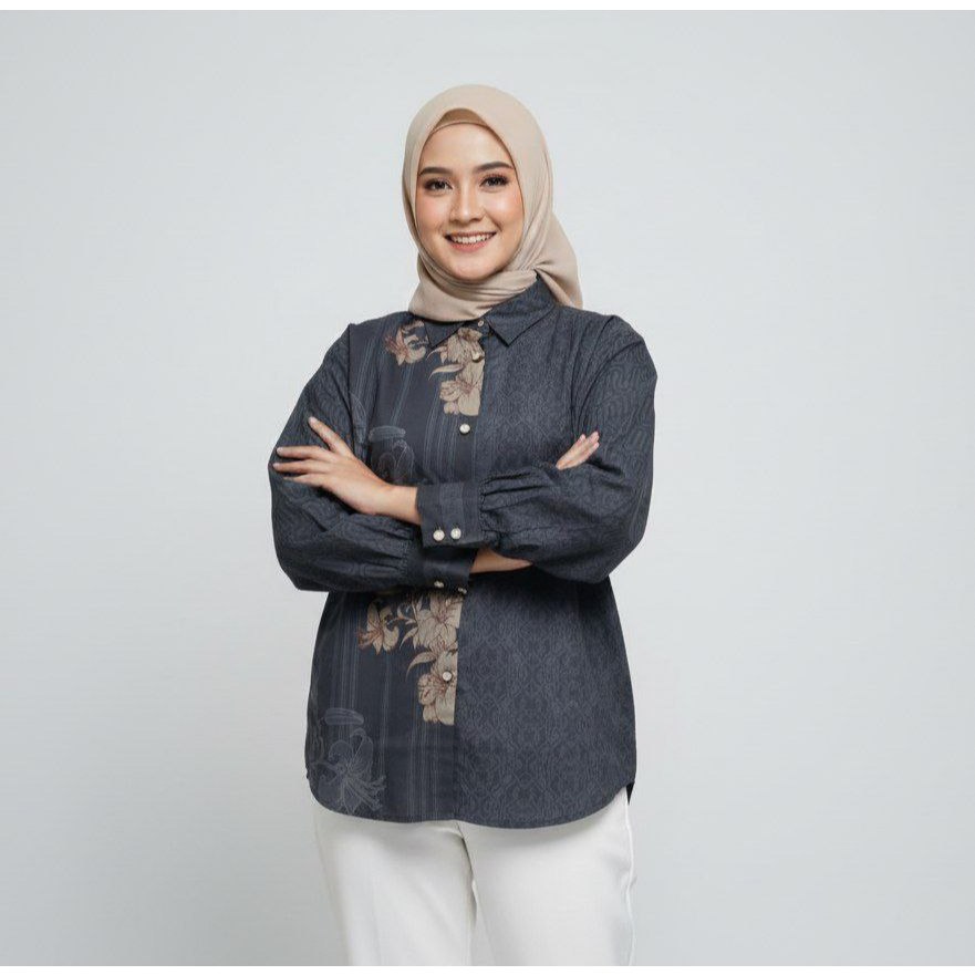 ASK - Kemeja tunik wanita/ Atasan Kemeja Printed Kemeja Wanita Lengan Panjang Kemeja13
