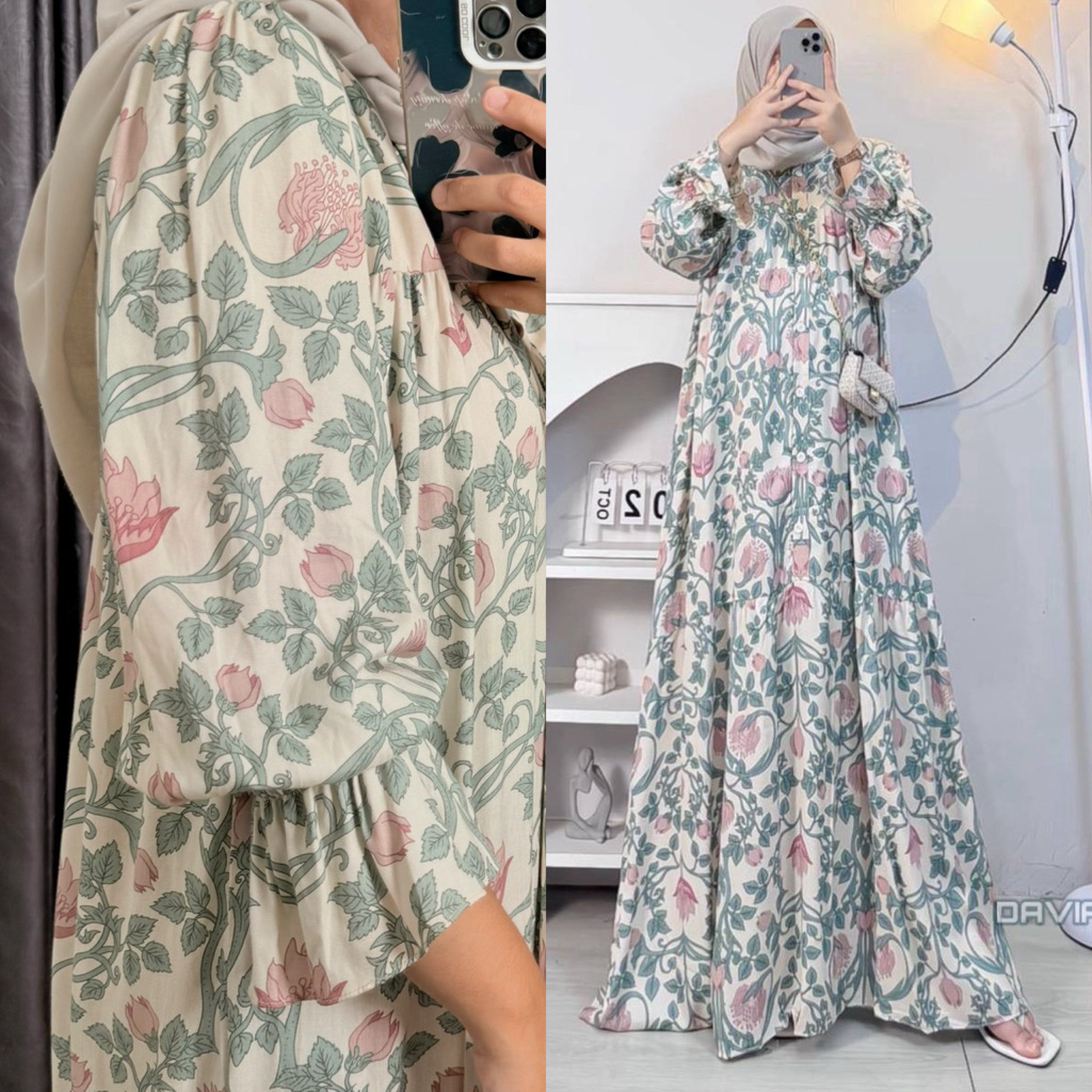 Dress Wanita Rayon Motif Premium Busui Friendly Gamis rayon jumbo bahan adem kain dingin motif elega