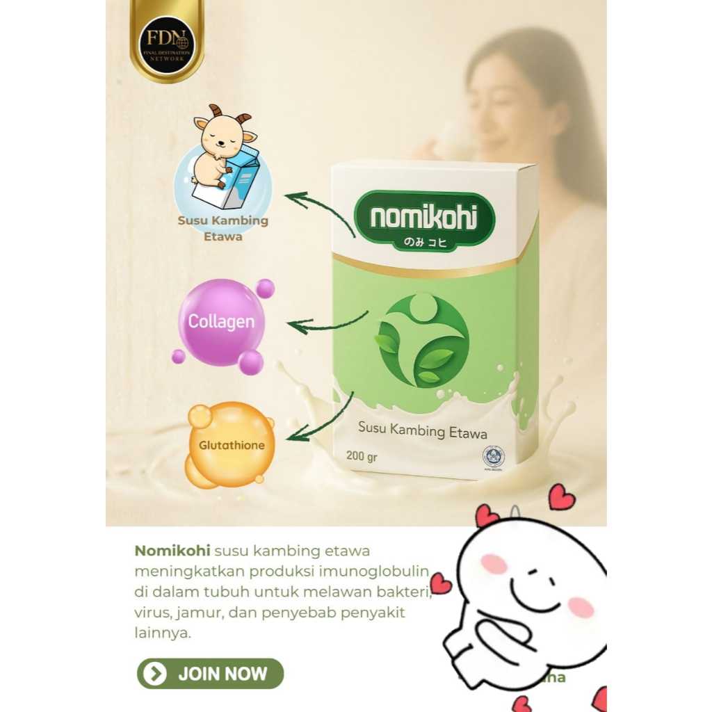 Nomikohi FDN Etaglow Susu Etawa Susu Kambing Tulang Sendi Tinggi Kolagen Mencerahkan Kulit Kuatkan S