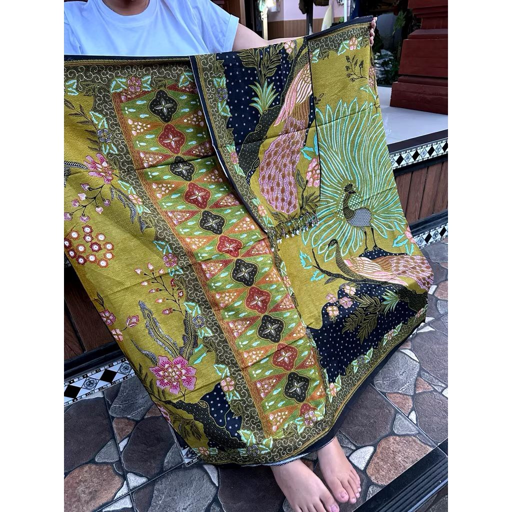 Kamen Viscose ATBM Set Selendang Kamen Bali Motif Merak Kamen Lembaran Set Selendang
