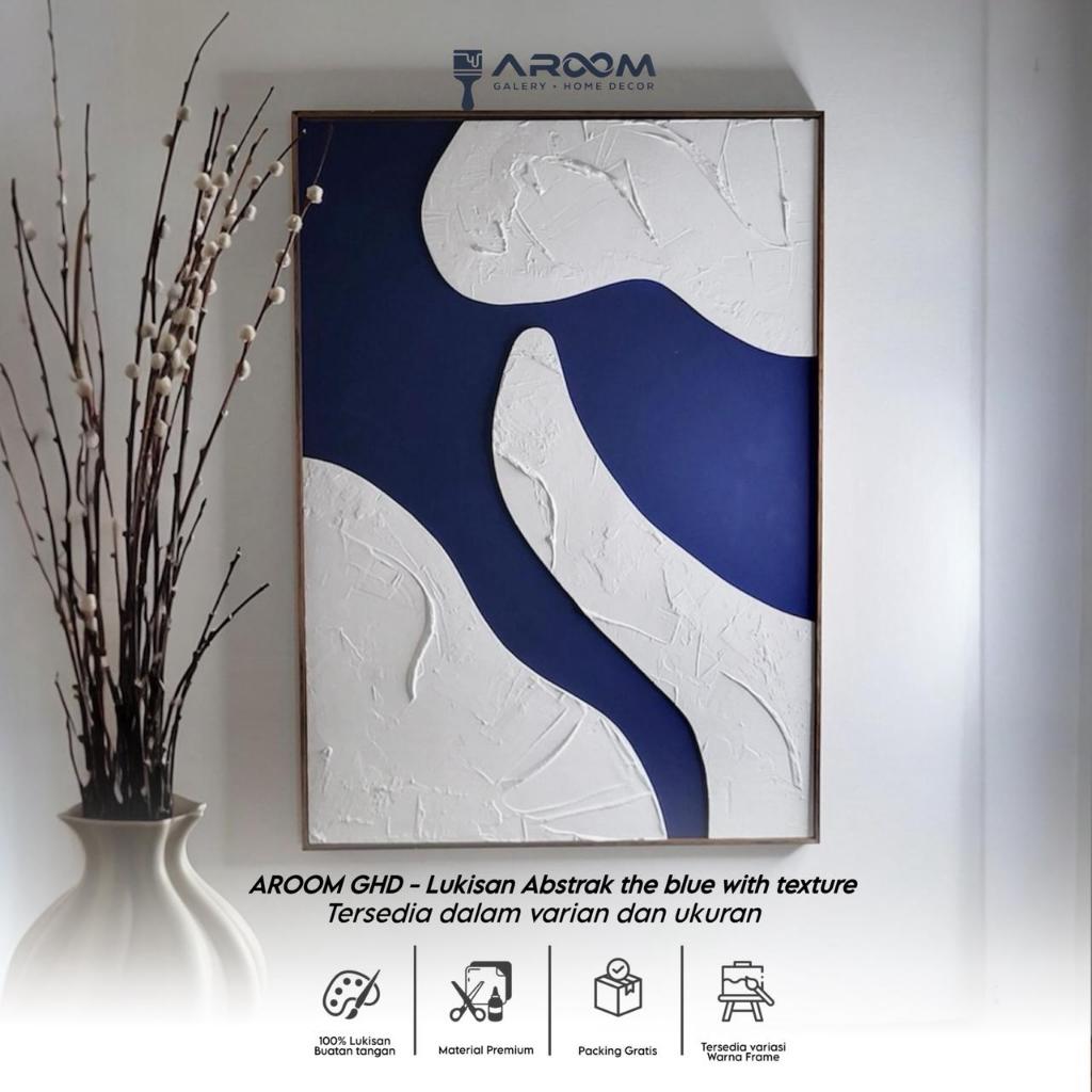 Lukisan Dinding 3D Abstrak Biru Putih Estetik