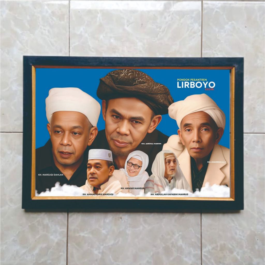 Hiasan Dinding cetak Gambar Masyayikh Lirboyo plus Bingkai