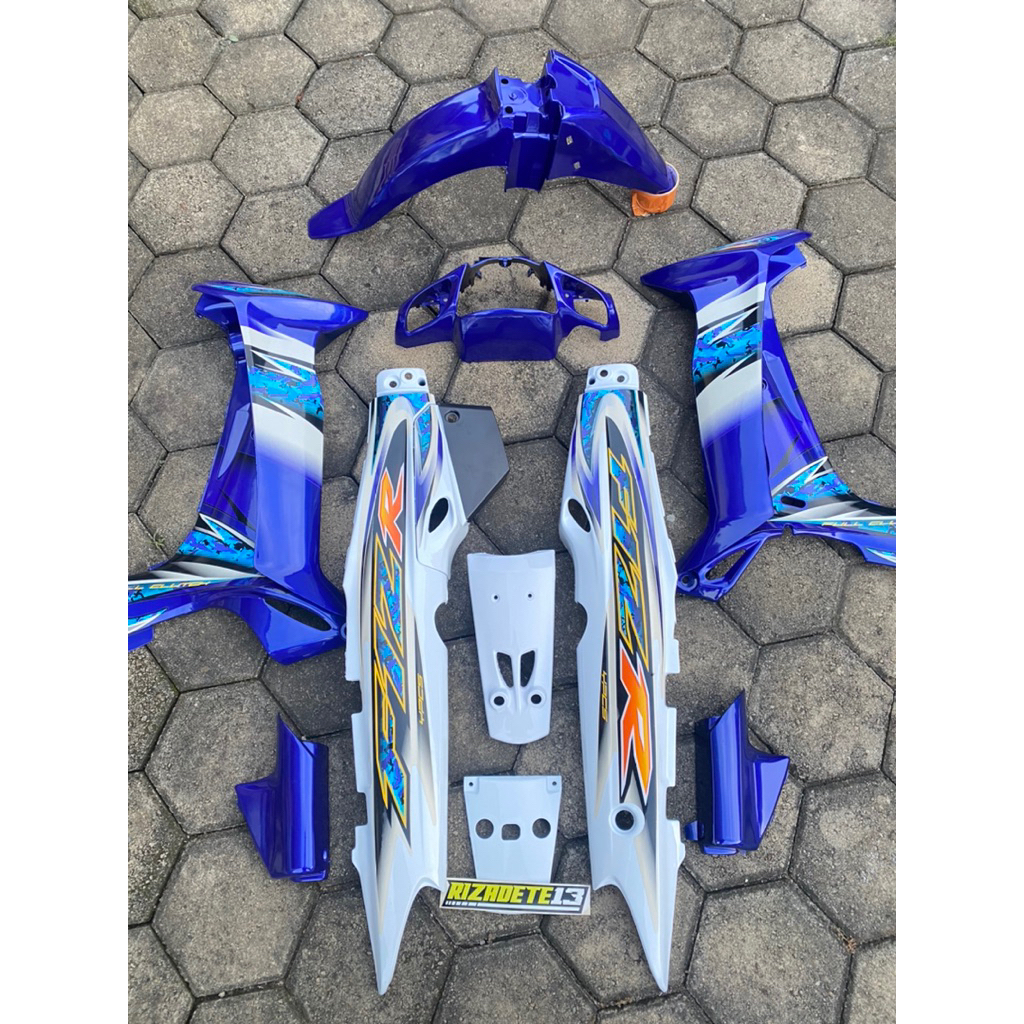 Cover Body Halus Fullset Yamaha Fiz r 2005 Biru Putih set Striping