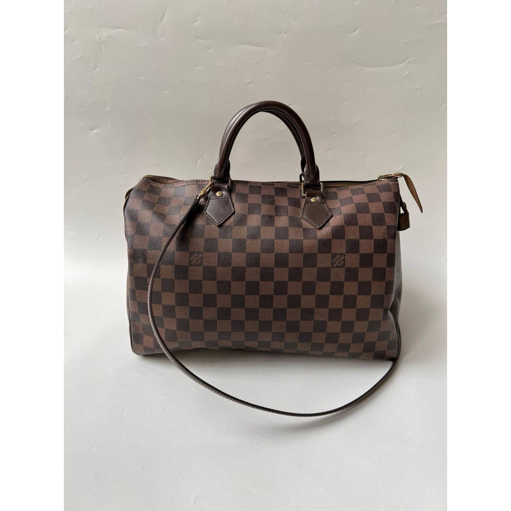 Preloved lv speedy bandou 35 damier ebene with gembok and strap only
