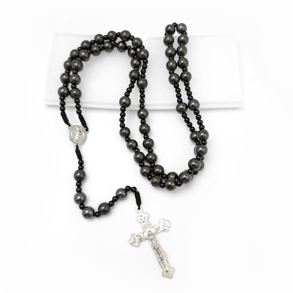Rosario Eksklusif Batu Blustin 8 Mili Warna Hitam/Kalung Rosario Katolik