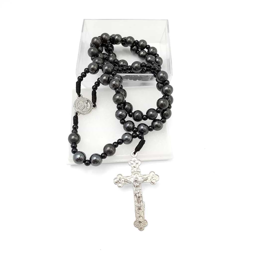 Rosario Batu Blustin Warna Hitam / Devosi Rosario / Aksesoris / Kalung Rosario Katolik/Liontin Salib