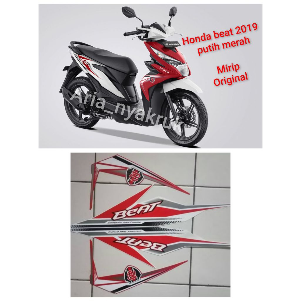 striping Honda Beat 2019 merah putih mirip original