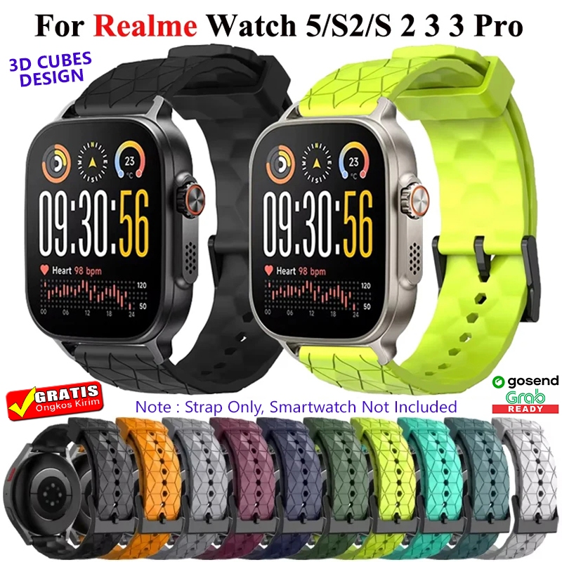 STRAP TALI JAM FOR REALME WATCH 5 - REALME WATCH S2/ S S PRO/2 2PRO/3 3PRO - MODEL 3D CUBES SPORT RU