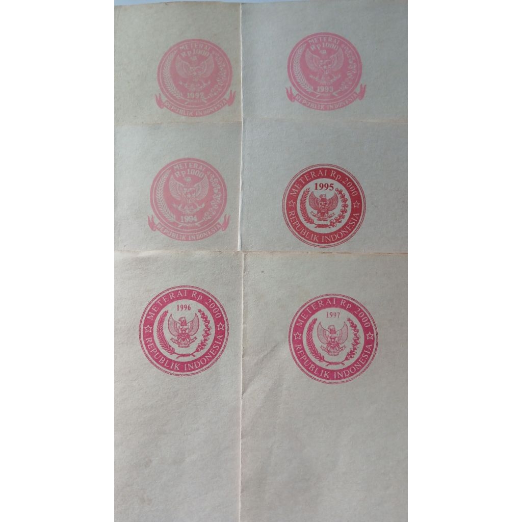 Kertas Segel Tahun 1992-1997 Double Original Indonesia Watermark Pengikat Pembayaran Pajak Surat Kua