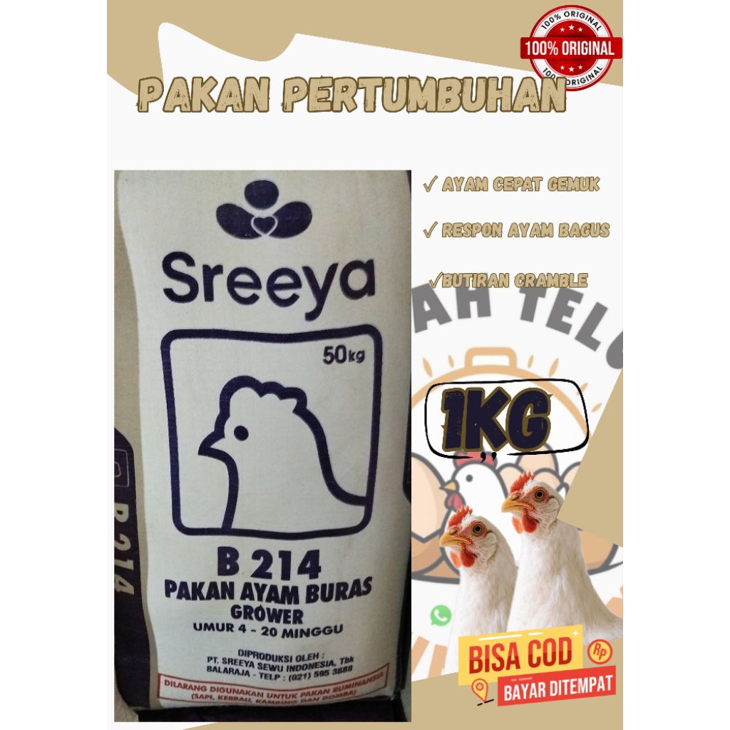 Pakan Ayam pertumbuhan Grower 1Kg Cramble – Ayam Sehat & Cepat Besar