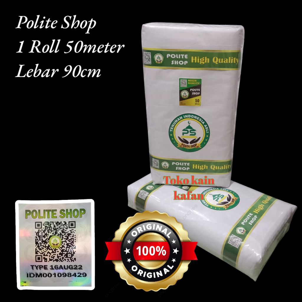 Kain kagan lebar 90 x 50m - kain kafan cap polite shop - kain kafan 1 roll - grosir kain kafan