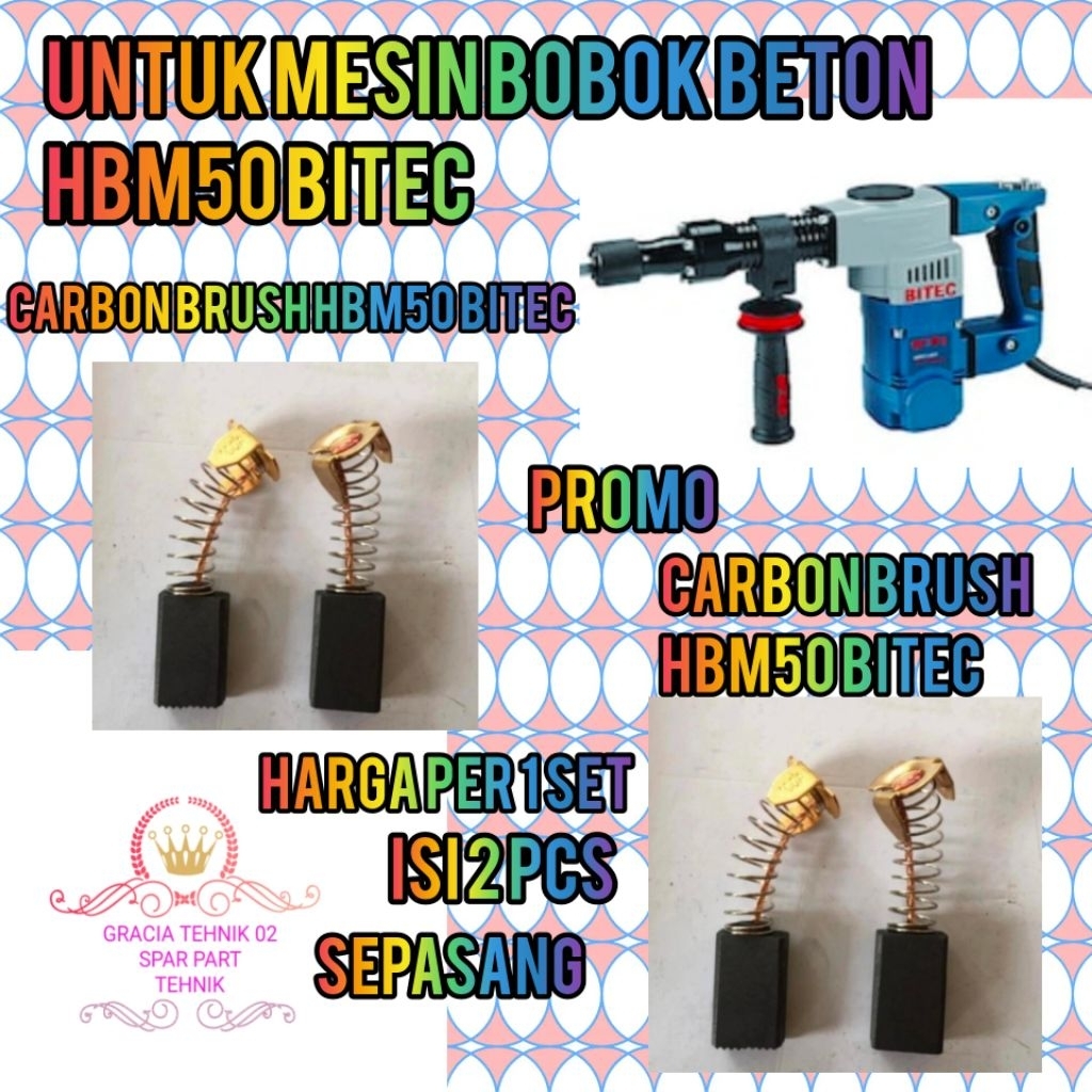 CARBON BRUSH ARENG SPULL BITEC HBM50 HBM50 UNTUK MESIN BOBOK BITEC TIPE HBM50 SPULL ARENG HBM50 BITE