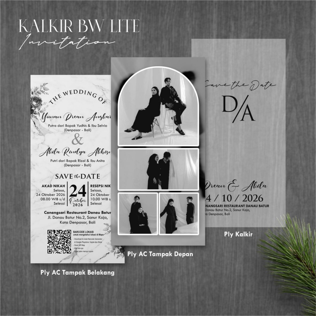 UNDANGAN PERNIKAHAN ELEGAN KALKIR BW LITE - UNDANGAN NIKAH AESTHETIC HITAM PUTIH MURAH & SIMPLE