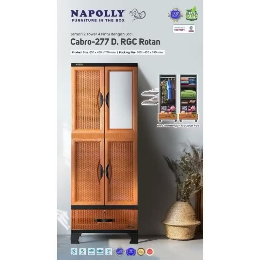 LEMARI PLASTIK GANTUNG NAPOLLY CABRO G81 / GANTUNG + RAK NAPOLLY G81