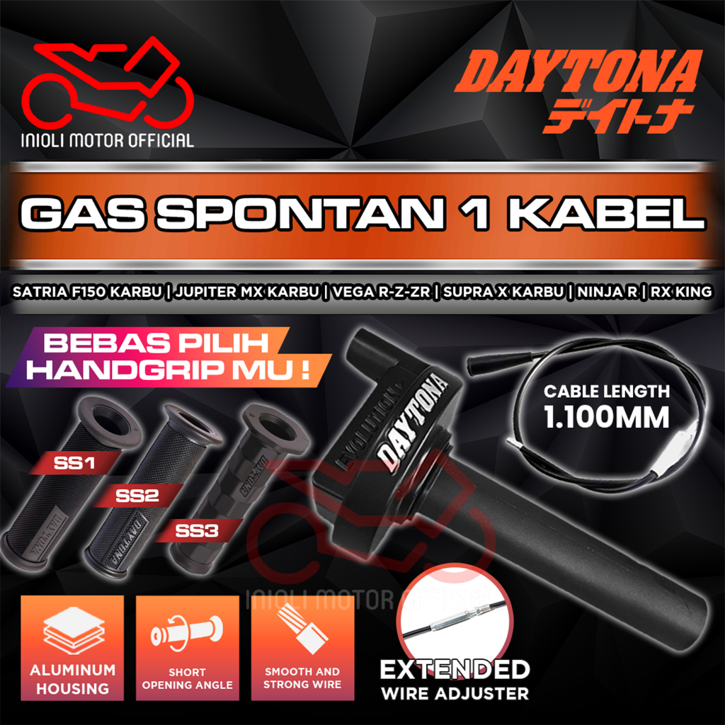 PAKET GAS SPONTAN DAYTONA 1 KABEL SATRIA F150 KARBU JUPITER MX KARBU VEGA R Z ZR SUPRA X 125 KARBU K