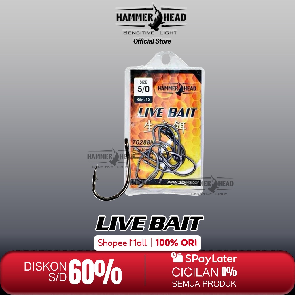 HAMMER HEAD Kail Pancing LIVE BAIT 7028BN Black Nickel Extra Strong Single Hook