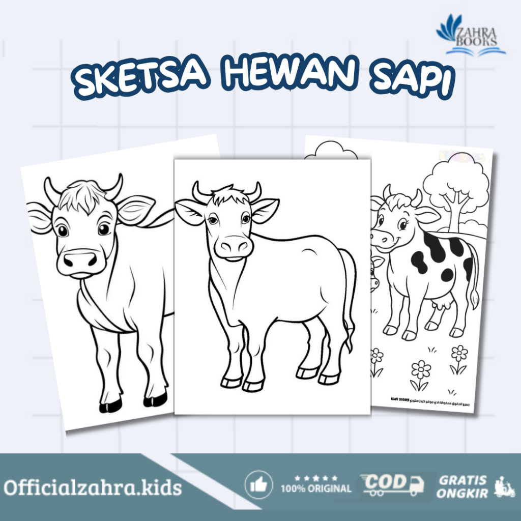 Sketsa Gambar Mewarnai Untuk Anak Paud dan TK Tema : Hewan Sapi (Random)