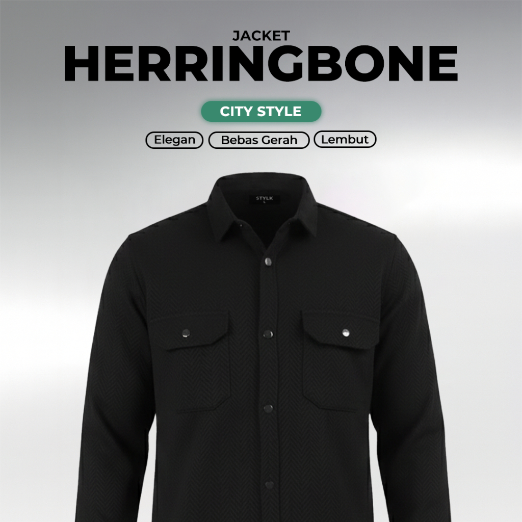 STYLELAKI - Jaket Trucker Herringbone Pria Rapi & Maskulin Daily Outer Favorit